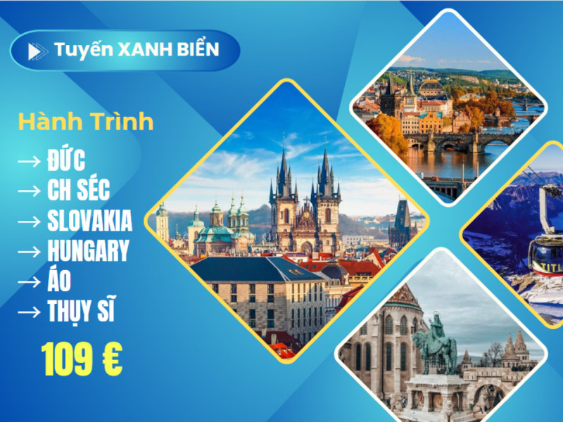 Tuyến XANH BIỂN : ĐỨC • CH SÉC• SLOVAKIA • HUNGARY •  ÁO• THỤY SĨ