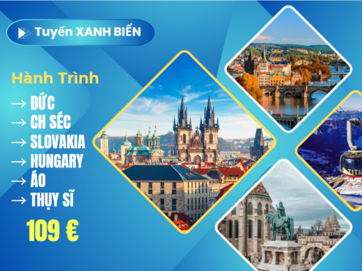 Tuyến XANH BIỂN : ĐỨC • CH SÉC• SLOVAKIA • HUNGARY •  ÁO• THỤY SĨ