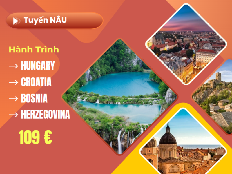 Tuyến nâu : HUNGARY • CROATIA • BOSNIA • HERZEGOVINA