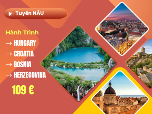 Tuyến nâu : HUNGARY • CROATIA • BOSNIA • HERZEGOVINA